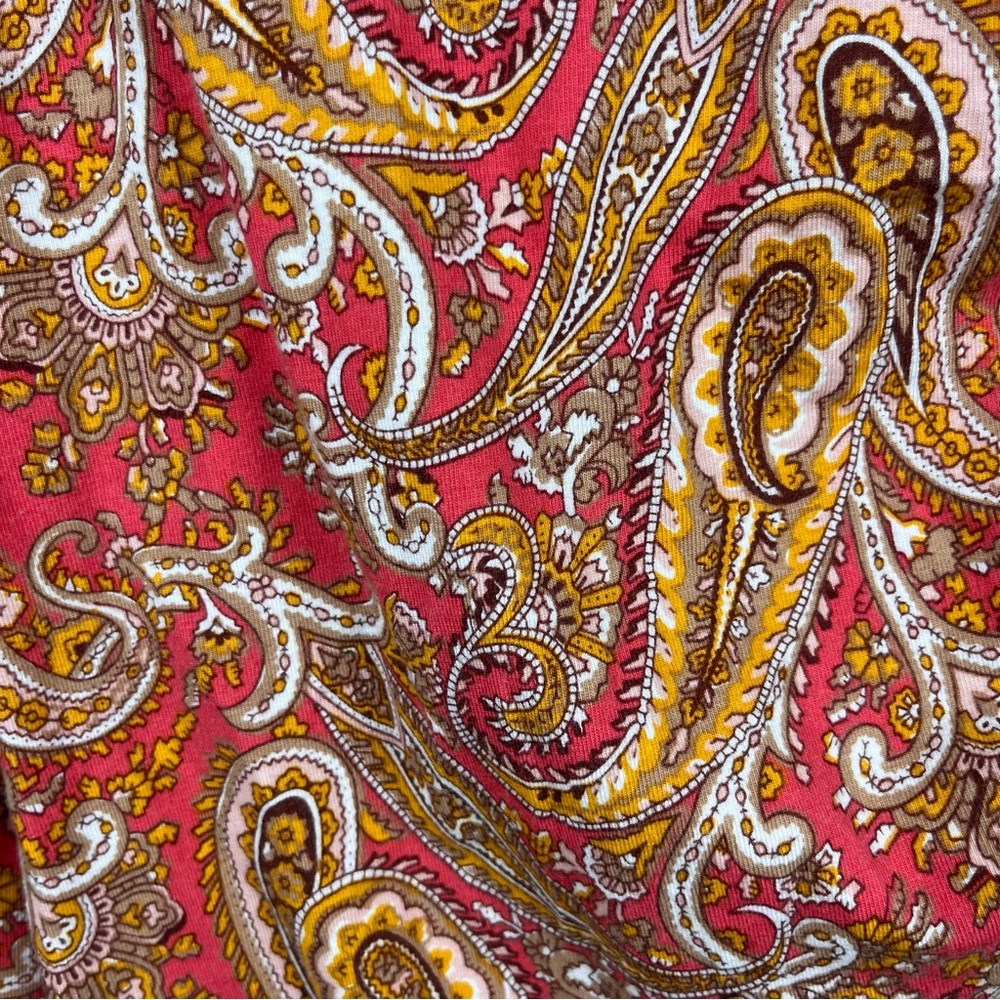 Talbots Faux Wrap Coral Tan Paisley Ruched Surplice Top Blouse Work Fall Large - Picture 3 of 8